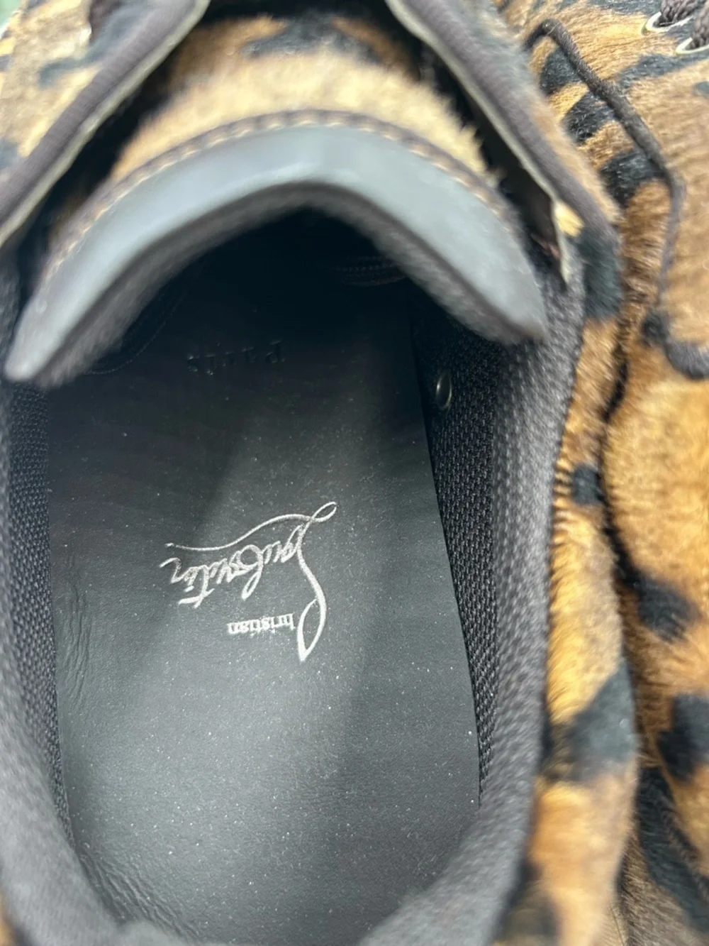 Men's Christian Louboutin Louis Jr leopard effect low top sneakers size 42